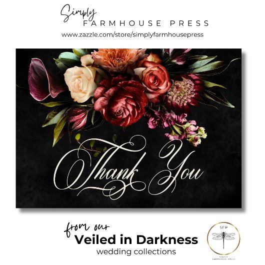 Donker Elegant Herfst Bloemen Bruiloft Bedankkaart