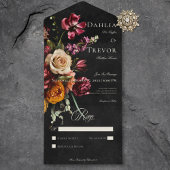Donker Elegant Herfst Bloemen Bruiloft Geen Diner All In One Uitnodiging