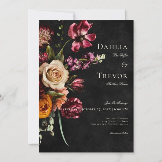 Donker Elegant Herfst Bloemen Bruiloft Kaart (Voorkant)
