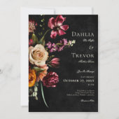 Donker Elegant Herfst Bloemen Bruiloft Kaart (Voorkant)