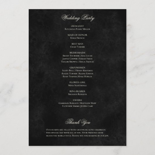 Donker Elegant Herfst Bloemen Bruiloft Programmakaart (Achterkant)