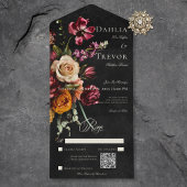 Donker Elegant Herfst Bloemen Bruiloft QR Code All In One Uitnodiging