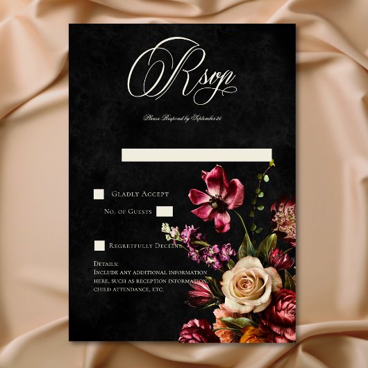 Donker Elegant Herfst Bloemen Bruiloft QR Code RSVP Kaartje