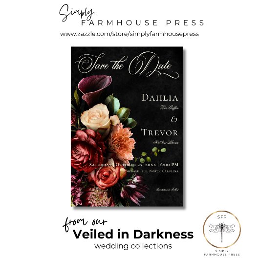 Donker Elegant Herfst Bloemen Bruiloft Save The Date