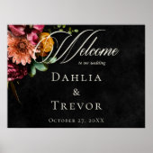 Donker Elegant Herfst Bloemen Huwelijk Welkom Poster (Voorkant)