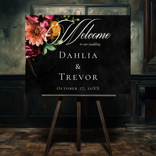 Donker Elegant Herfst Bloemen Huwelijk Welkom Poster