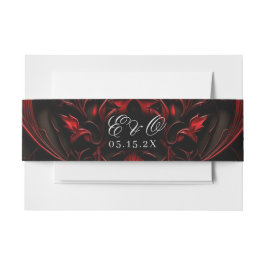 Donker Elegant Rood & Zwart Gothic Damask Bruiloft Uitnodigingen Wikkel