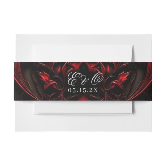 Donker Elegant Rood & Zwart Gothic Damask Bruiloft Uitnodigingen Wikkel (Voorkant Voorbeeld)