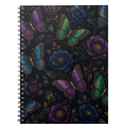 Donker Elegant Vlinderpatroon Notitieboek (Voorkant)