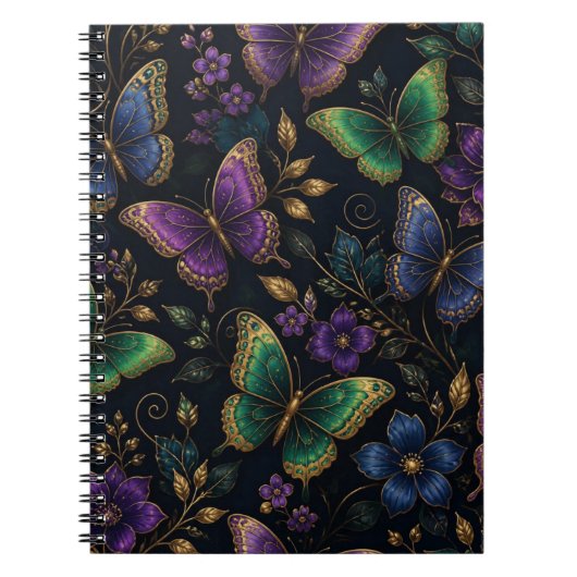 Donker Elegant Vlinderpatroon Notitieboek (Voorkant)