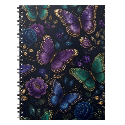 Donker Elegant Vlinderpatroon Notitieboek (Voorkant)