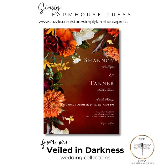 Donker Elegant Zomer Zonsondergang Bloemen Bruilof Kaart