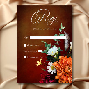 Donker Elegant Zomer Zonsondergang Bloemen Bruilof RSVP Kaartje