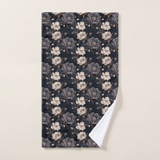Donker Elegant Zwart en Crème pioenroos Floral  Bad Handdoek (Handdoek)