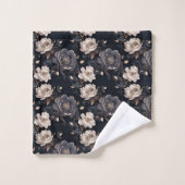 Donker Elegant Zwart en Crème pioenroos Floral Bad Handdoek (Wasdoekje)