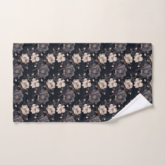 Donker Elegant Zwart en Crème pioenroos Floral  Bad Handdoek (Handdoek)