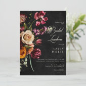 Donker Elegant Zwart Herfst Bloemen Bruids Luncheo Kaart (Staand voorkant)