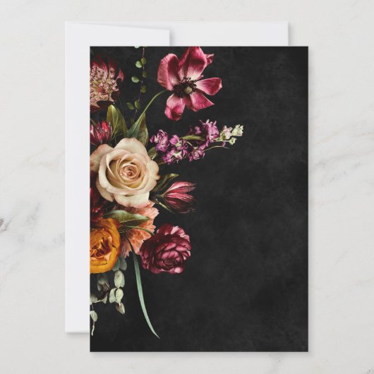 Donker Elegant Zwart Herfst Bloemen Bruids Luncheo Kaart (Achterkant)