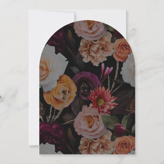 Donker Elegant Zwart Herfst Bloemen Bruids Luncheo Kaart (Achterkant)