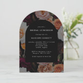 Donker Elegant Zwart Herfst Bloemen Bruids Luncheo Kaart (Staand voorkant)