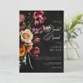 Donker Elegant Zwart Herfst Bloemen Bruidsbrunch Kaart (Staand voorkant)