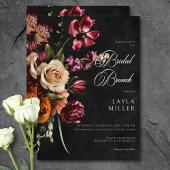 Donker Elegant Zwart Herfst Bloemen Bruidsbrunch Kaart