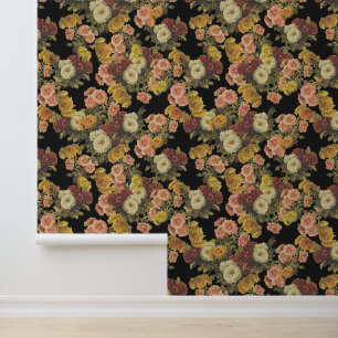 Donker Elegante  Bloemen op Zwart Behang