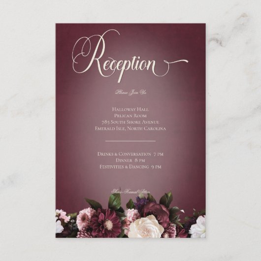 Donker Elegante Bourgogne Cream Blur Bloemen Recep Informatiekaartje (Voorkant)