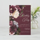 Donker Elegante Bourgogne & Crème Bloemen Verjaard Kaart (Staand voorkant)