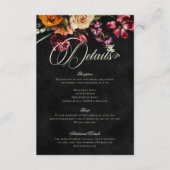 Donker Elegante Herfst Bloemen Bruiloft Details Informatiekaartje (Voorkant)