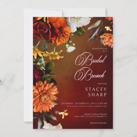 Donker Elegante Zomer Zonsondergang Bloemen Bruids Kaart (Voorkant)