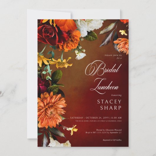 Donker Elegante Zomer Zonsondergang Bloemen Bruids Kaart (Voorkant)