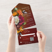 Donker Elegante Zomer Zonsondergang Bloemen QR Cod All In One Uitnodiging (Afscheurbaar)