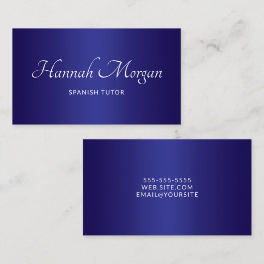 Donker en diep blauw Ombre Elegant Schrift Visitekaartje (Voorkant / Achterkant)