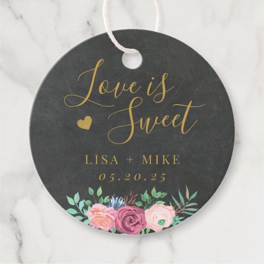 Donker en Goud Bloemen Liefde is Zoete Bruiloft Bedankjes Labels (Voorkant)