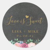 Donker en Goud Bloemenliefde is Zoete Trouwgunst Ronde Sticker (Voorkant)