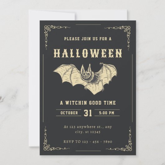 Donker en Goud Creatieve Halloween Feestuitnodigin Kaart (Voorkant)