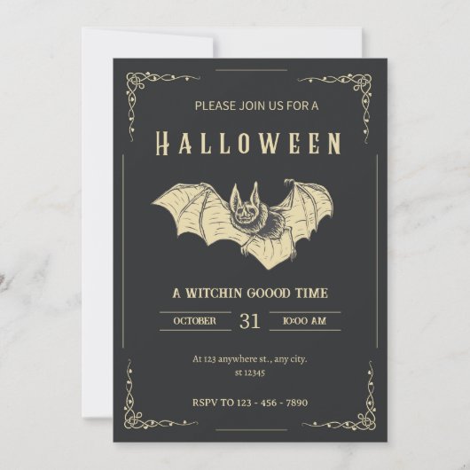 Donker en Goud Moderne Halloween Feest Uitnodiging (Voorkant)