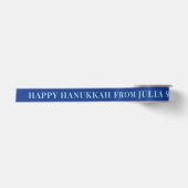 Donker en ijsblauw eenvoudig tekst Gelukkig Hanukk Satijnen Lint (Voorkant)