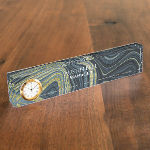 Donker en licht blauw en goud marmer gepersonalise naambordje