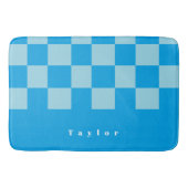 Donker en lichtblauw vierkant blokkenpatroon badmat (Voorkant)