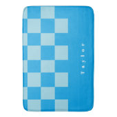 Donker en lichtblauw vierkant blokkenpatroon badmat (Voorkant Verticaal)