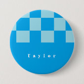 Donker en lichtblauw vierkant blokkenpatroon ronde button 7,6 cm (Voorkant)