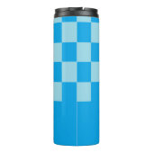 Donker en lichtblauw vierkant blokkenpatroon thermosbeker (Achterkant)
