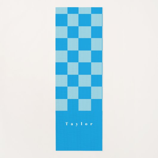 Donker en lichtblauw vierkant blokkenpatroon yogamat (Voorkant)