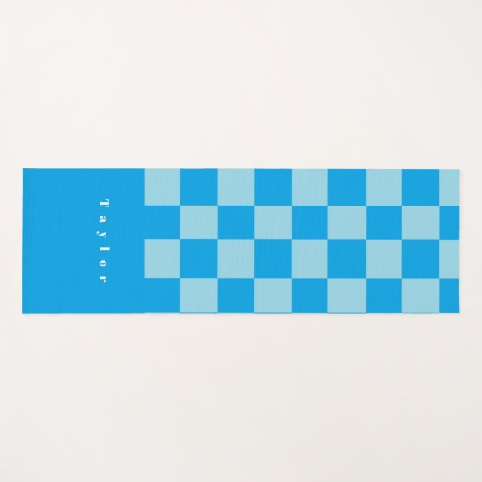 Donker en lichtblauw vierkant blokkenpatroon yogamat (Voorkant (horizontaal))