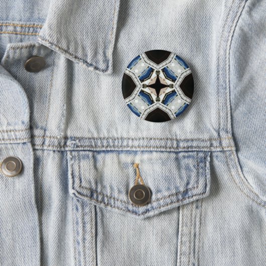 Donker en Lichtblauw Wit Design Ronde Button 5,7 Cm (In situ)