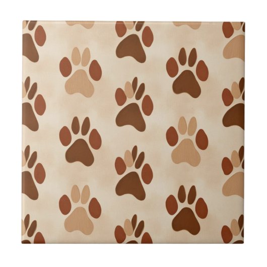 Donker en lichtbruin Paw Print Pattern Tegel Tegeltje (Voorkant)