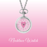Donker en lichtroze liefdeshart Ketting Watch<br><div class="desc">Ketting Horloge cadeau. Met een roze liefdeshart en kloknummers op een lichtere roze achtergrond.</div>