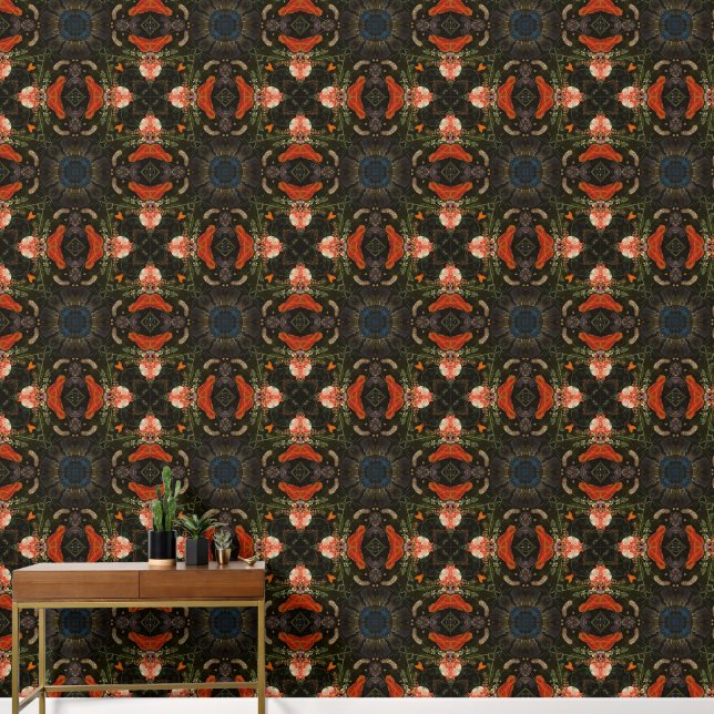 Donker en Moody Art Deco Botanisch Patroon Behang (Hal)